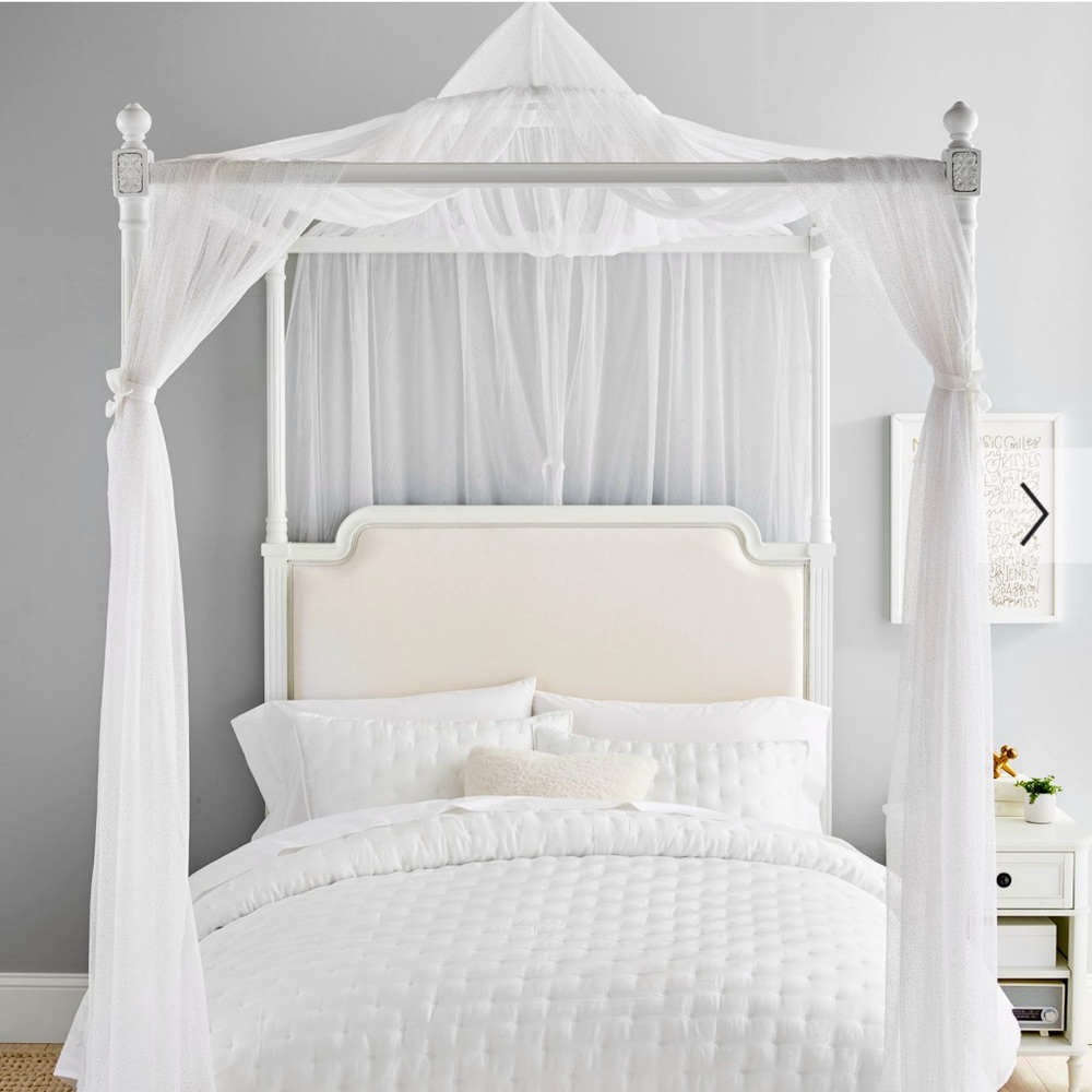Pottery Barn Teen White and Gold Glitter Tulle Bed Canopy